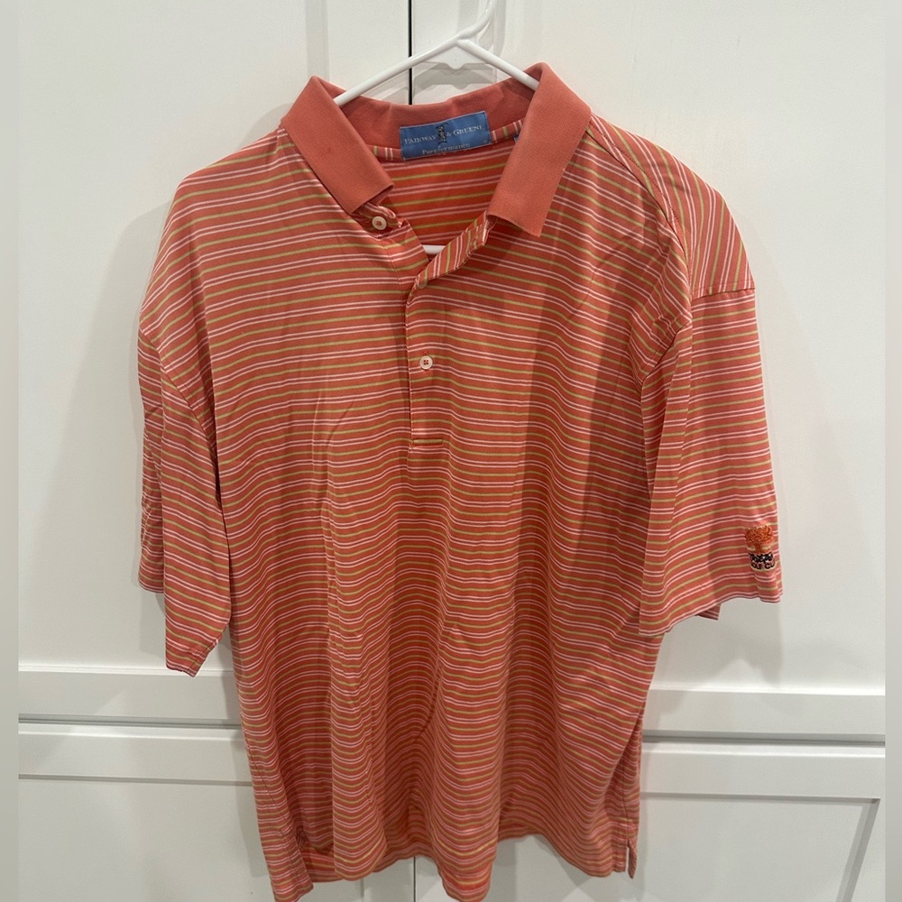 Orange Striped Fairway & Green Golf Polo